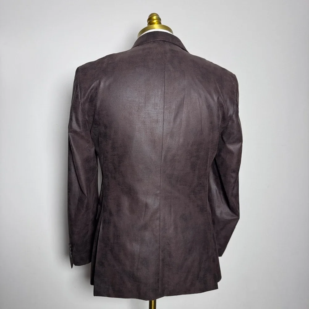 The‎ Savile Row Co Blazer Mens 38S Brown Distressed Faux Leather 2-Button Jacket